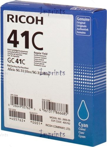 Оригинальный Ricoh Картридж Ricoh GC-41C голубой увеличенный, гелевый оригинальный для IMPRINTS.RU