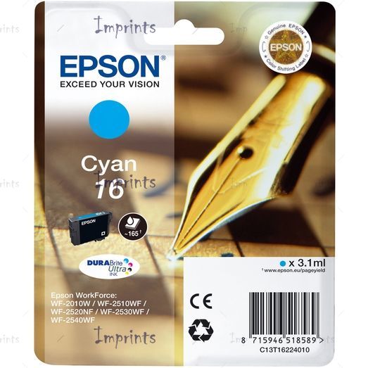 Оригинальный Картридж Epson C13T16224010 голубой, № 16 оригинальный