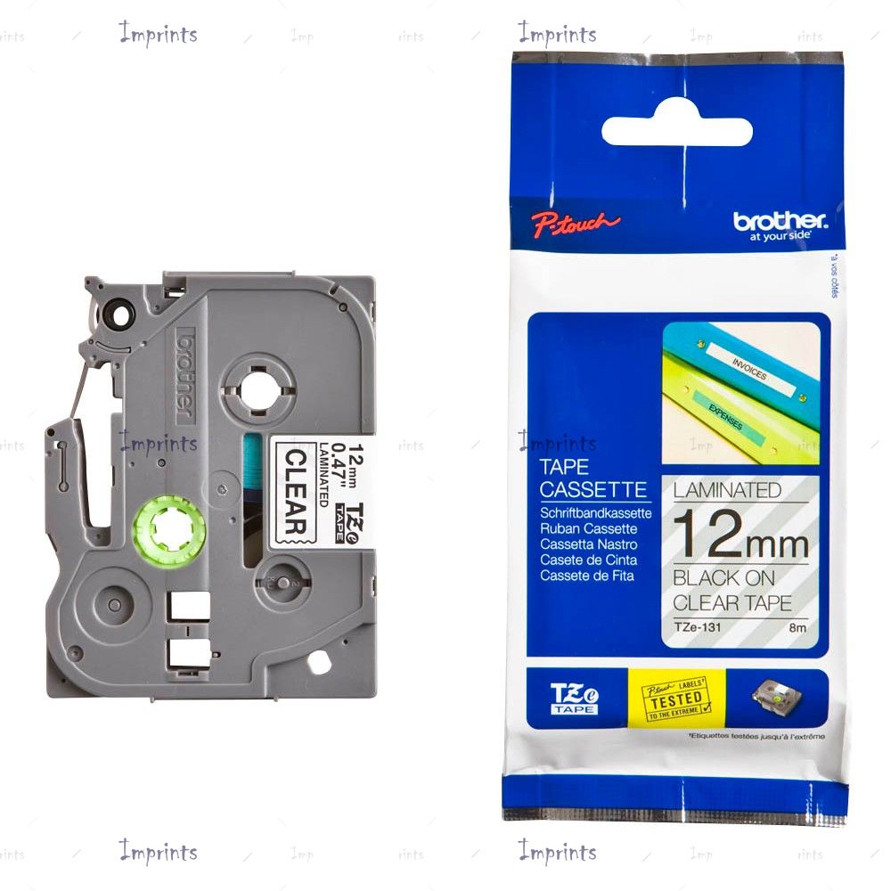 Картридж Brother TZE-131 наклейка ламинированная, 12 мм, 8 м., черный на прозрачном фоне оригинальный