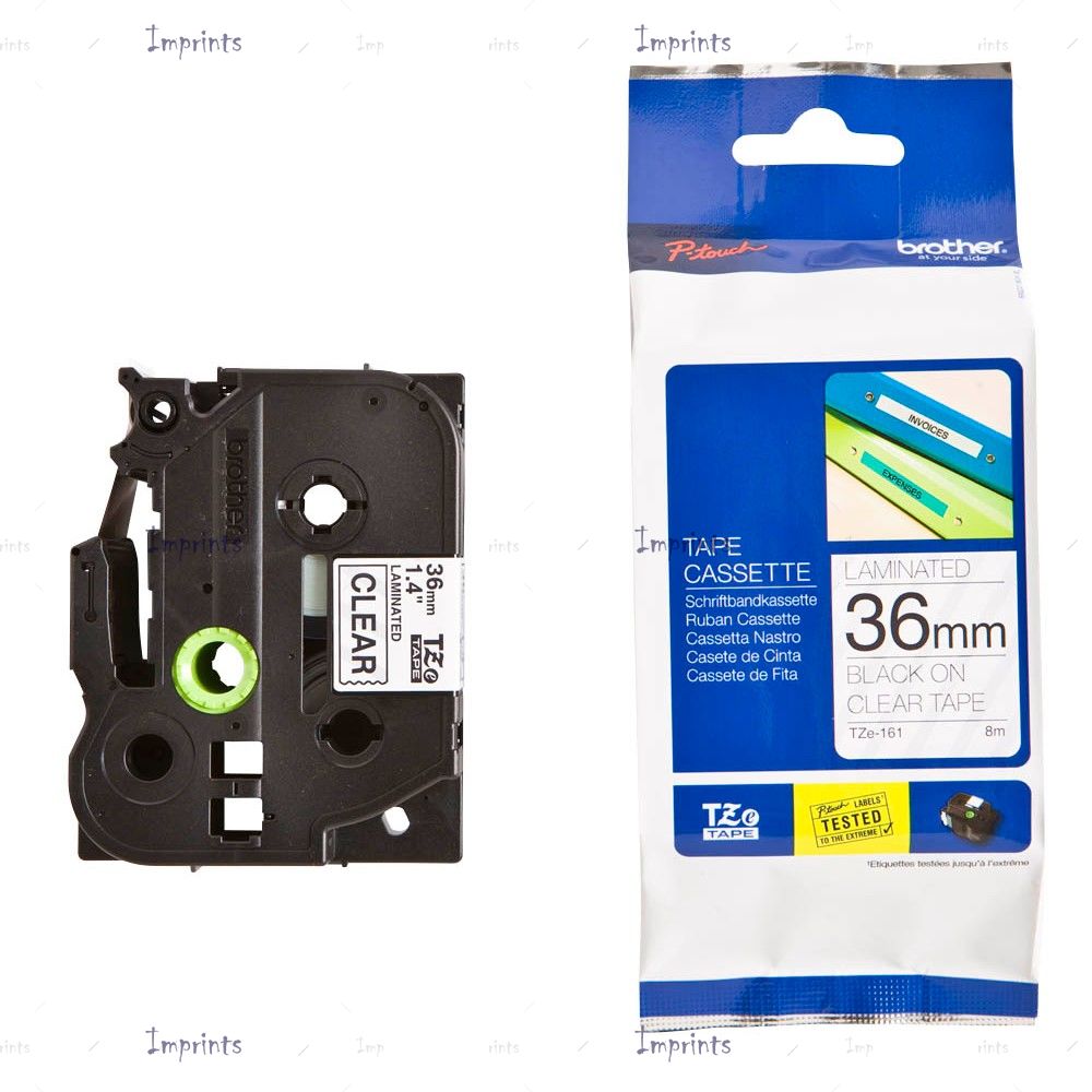 Картридж Brother TZE-161 наклейка ламинированная, 36 мм, 8 м., черный на прозрачном фоне оригинальный