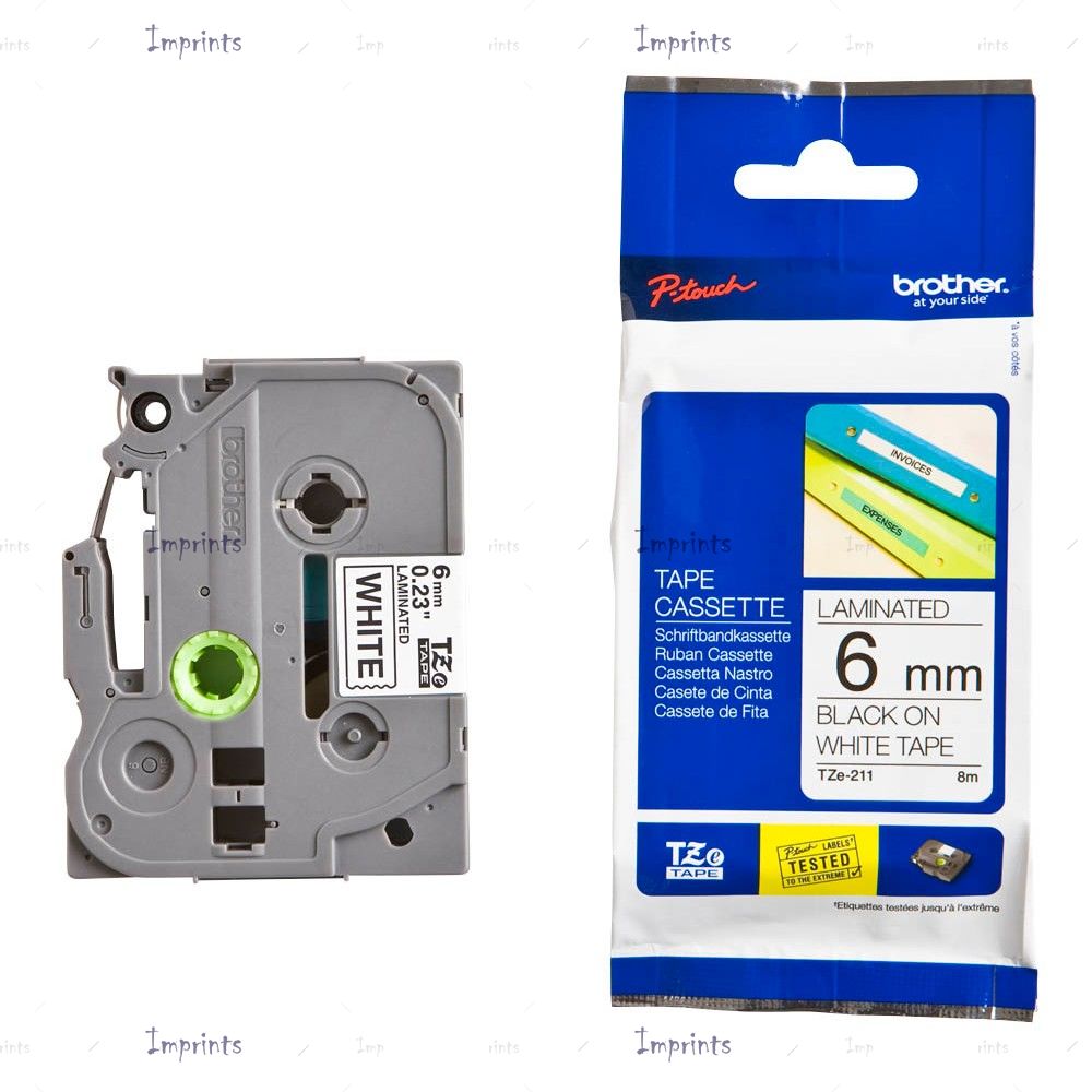 Картридж Brother TZE-211 наклейка ламинированная, 6 мм, 8 м., черный на белом фоне оригинальный