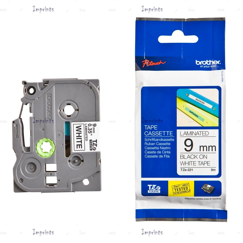 Картридж Brother TZE-221 наклейка ламинированная, 9 мм, 8 м., черный на белом фоне оригинальный