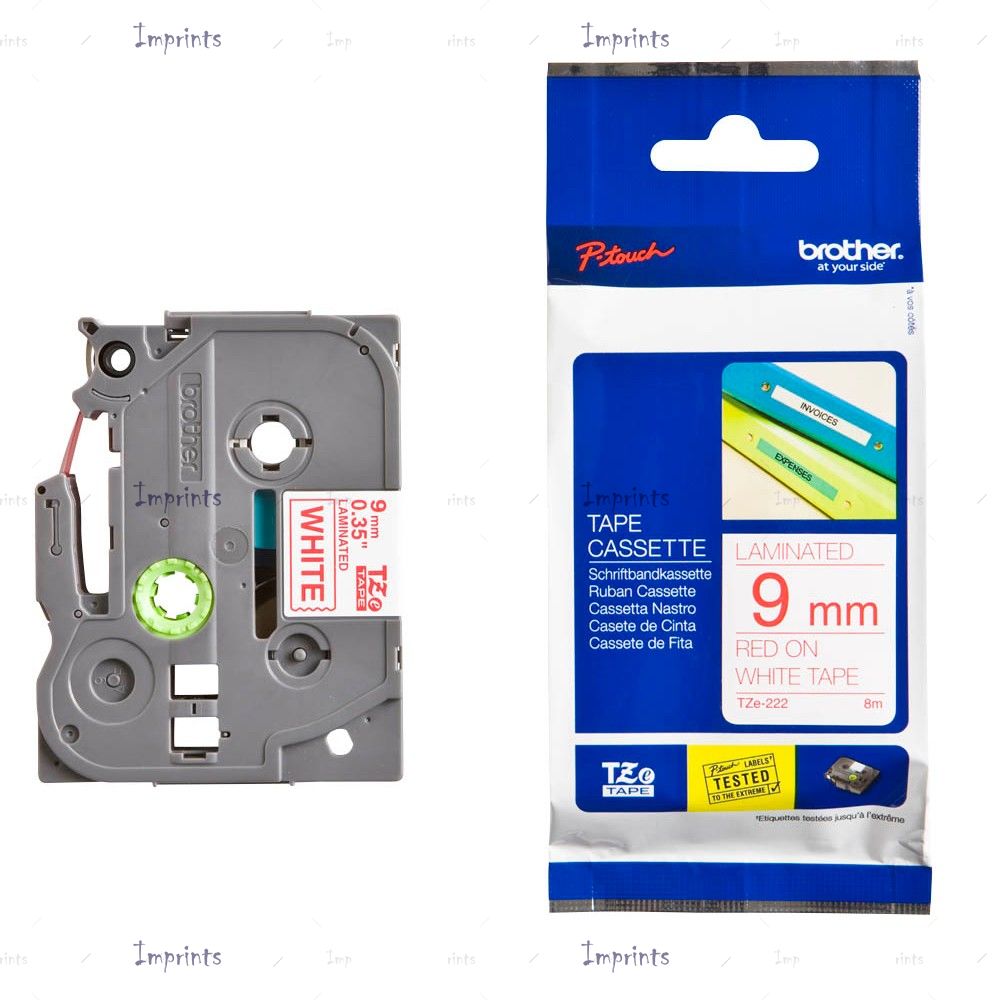 Картридж Brother TZE-222 наклейка ламинированная, 9 мм, 8 м., красный на белом фоне оригинальный