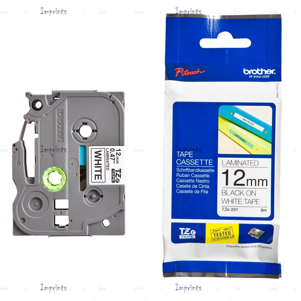 Картридж Brother TZE-231 наклейка ламинированная , 12 мм, 8 м., черный на белом фоне оригинальный
