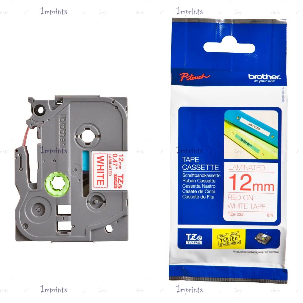 Картридж Brother TZE-232 наклейка ламинированная , 12 мм, 8 м., красный на белом фоне оригинальный