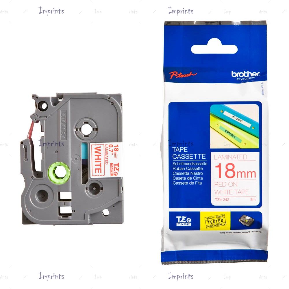 Картридж Brother TZE-242 наклейка ламинированная, 18 мм, 8 м., красный на белом фоне оригинальный