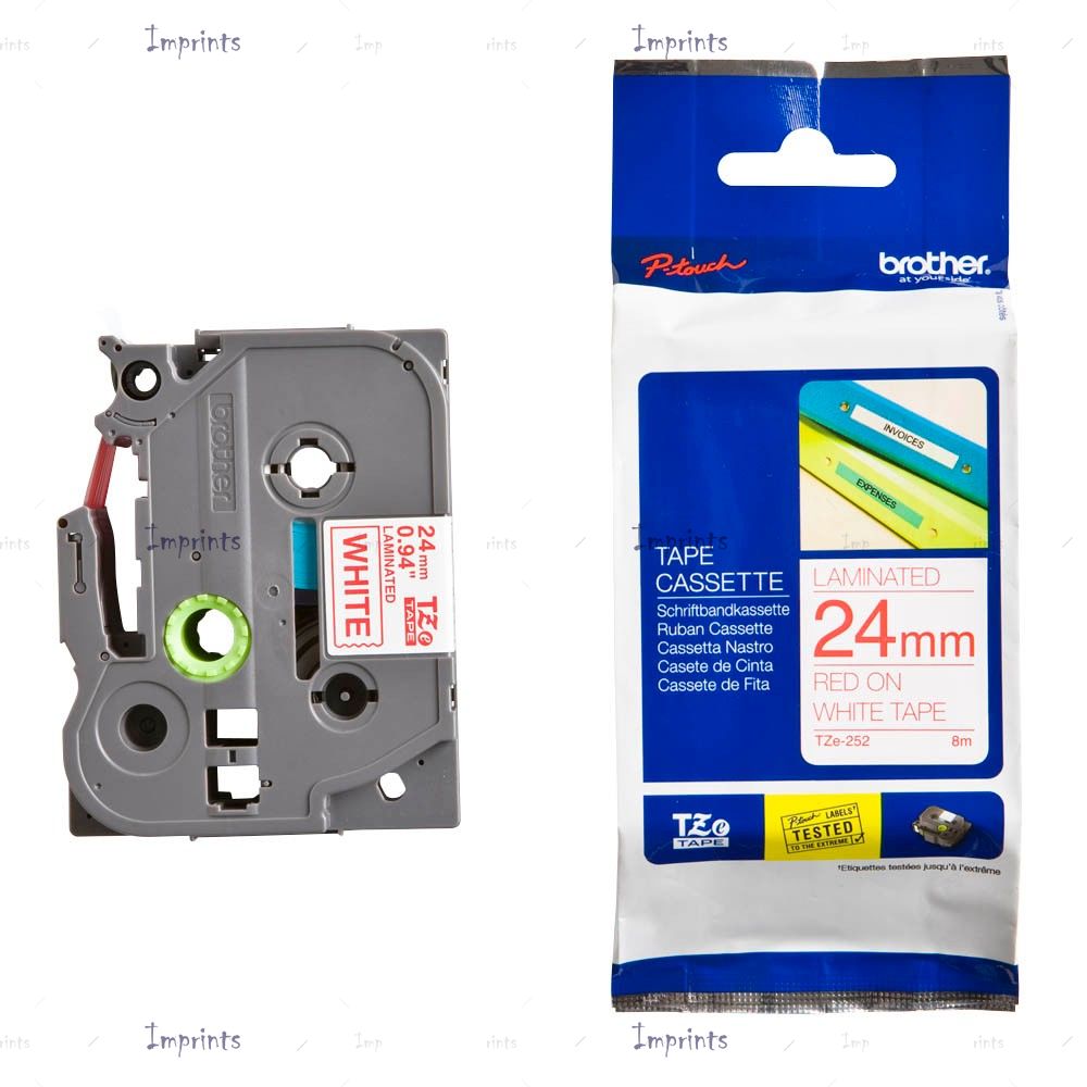 Картридж Brother TZE-252 наклейка ламинированная, 24 мм, 8 м., красный на белом фоне оригинальный