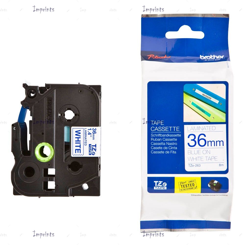 Картридж Brother TZE-263 наклейка ламинированная, 36 мм, 8 м., синий на белом фоне оригинальный