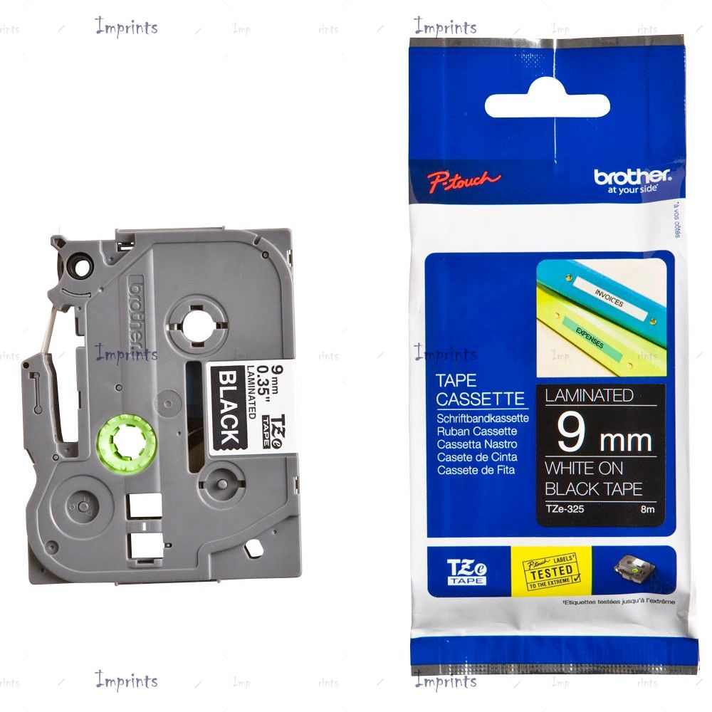 Картридж Brother TZE-325 наклейка ламинированная, 9 мм, 8 м., белый на черном фоне оригинальный