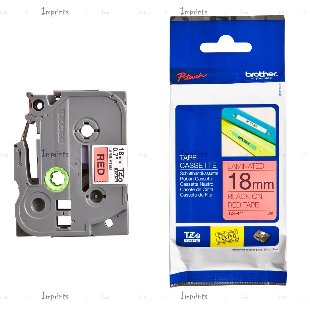 Картридж Brother TZE-441 наклейка ламинированная, 18 мм, 8 м., черный на красном фоне оригинальный