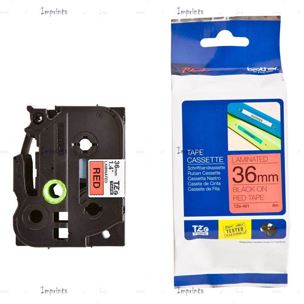 Картридж Brother TZE-461 наклейка ламинированная, 36 мм, 8 м., черный на красном фоне оригинальный