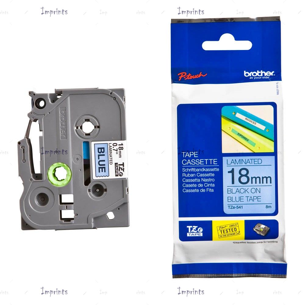 Картридж Brother TZE-541 наклейка ламинированная, 18 мм, 8 м., черный на синем фоне оригинальный