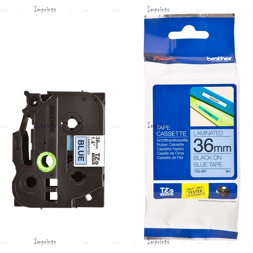 Картридж Brother TZE-561 наклейка ламинированная, 36 мм, 8 м., черный на синем фоне оригинальный