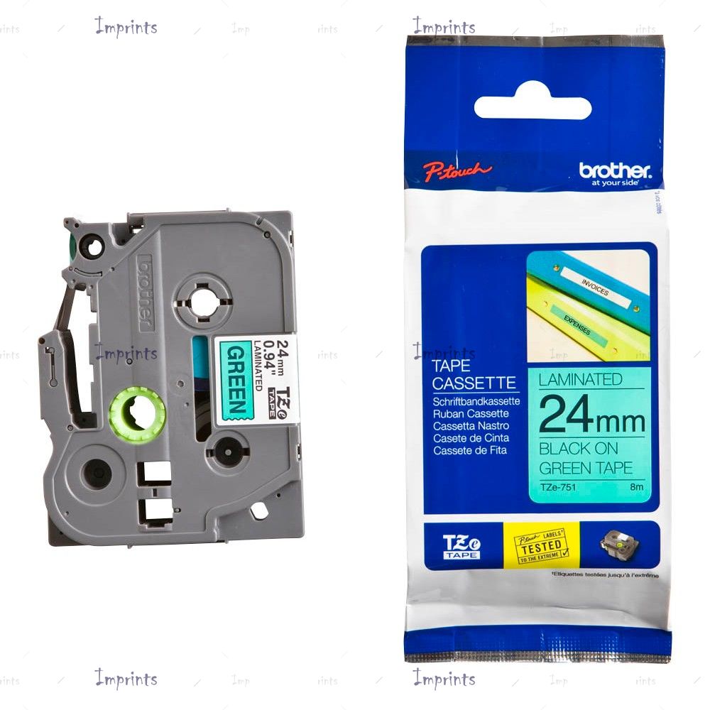 Картридж Brother TZE-751 наклейка ламинированная, 24 мм, 8 м., черный на зеленом фоне оригинальный