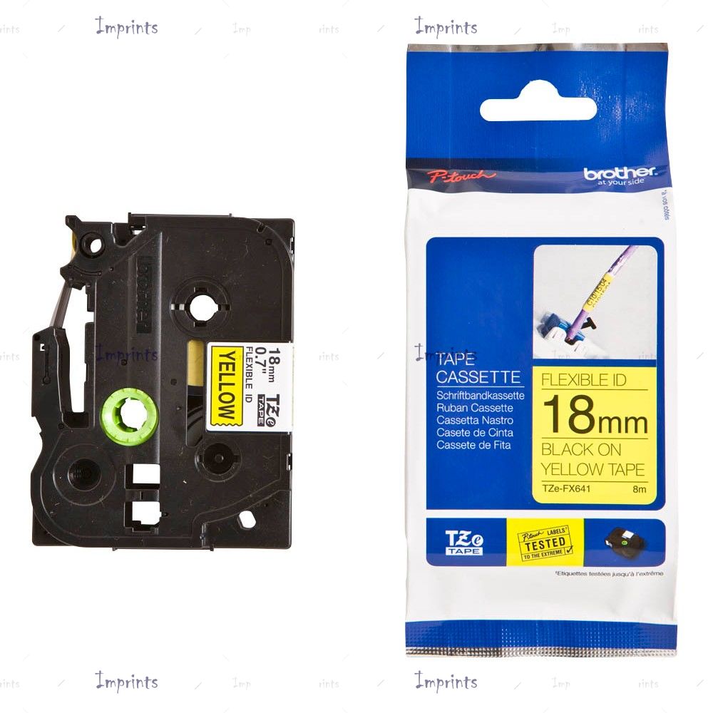 Картридж Brother TZE-FX641 наклейка ламинированная, 18 мм, 8 м., черный на желтом фоне оригинальный