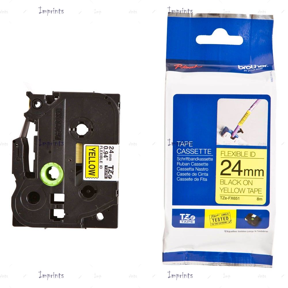 Картридж Brother TZE-FX651 наклейка ламинированная, 24 мм, 8 м., черный на желтом фоне оригинальный