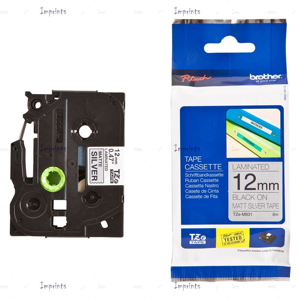 Картридж Brother TZE-M931 наклейка ламинированная, 12 мм, 5 м., черный на серебристом фоне оригинальный