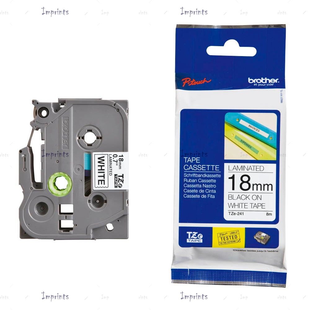 Картридж Brother TZE-N241 наклейка бумажная, 18 мм, 8 м., черный на белом фоне оригинальный