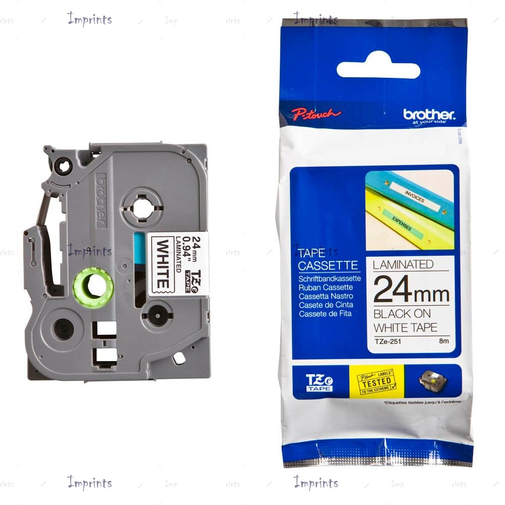 Картридж Brother TZE-N251 наклейка бумажная, 24 мм, 8 м., черный на белом фоне оригинальный