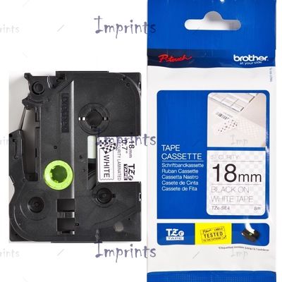 Картридж Brother TZE-SE4 наклейка ламинированная пломбировочная, 18 мм, 8 м., черный на белом фоне оригинальный